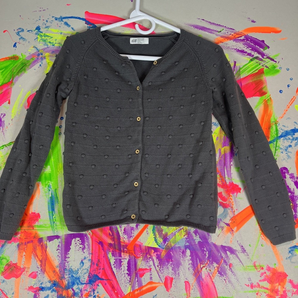 H & M Gray Polka Dot Cardigan Sweater Size 8